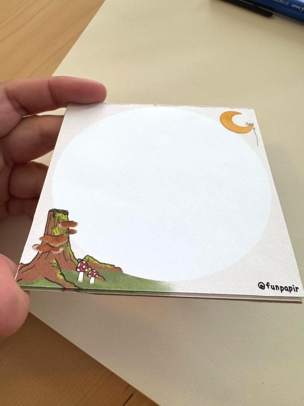 Moon & Forest Notepad – Mystic Collection – Square Mushroom Stationery Pad – Cozy Night Illustration