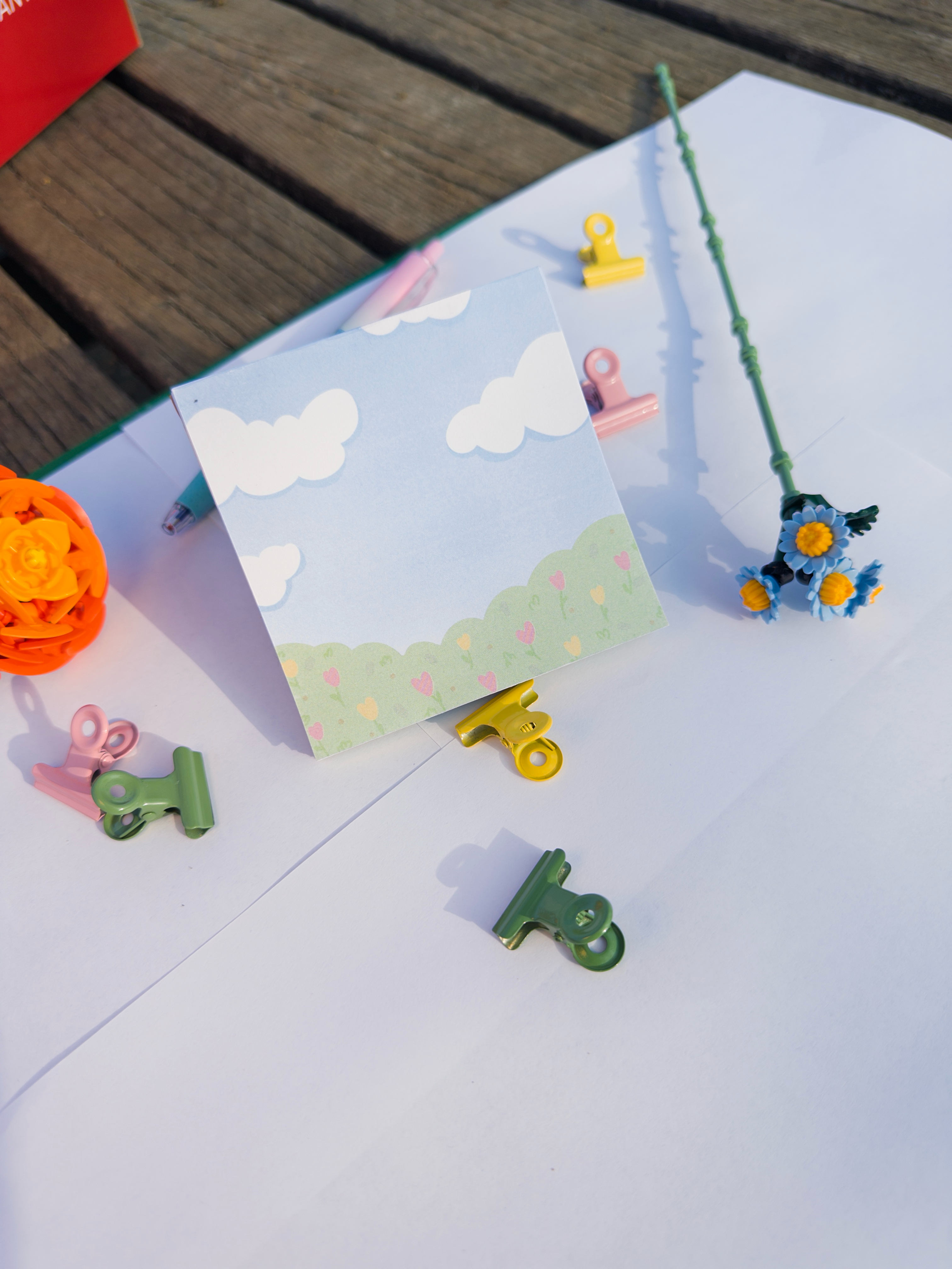 Blue sky and flowers day! Spring bundle: pen + stickers + memopad