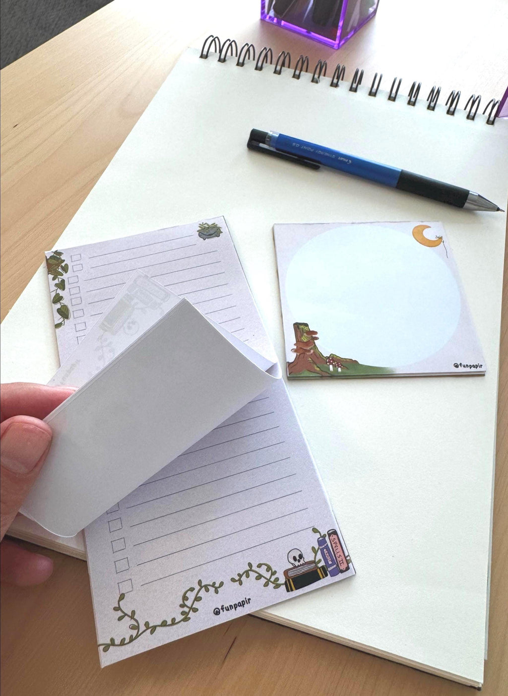 Moon & Forest Notepad – Mystic Collection – Square Mushroom Stationery Pad – Cozy Night Illustration